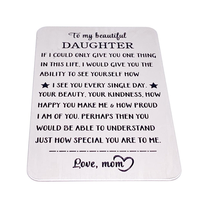 Carte portefeuille pour fille, cadeau de maman, acier inoxydable, cadeau de fin d'études, cadeau pour une fille, cadeau d'anniversaire, petit rappel, je t'aime maman
