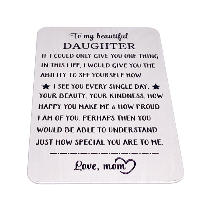 Daughter Wallet Card, Gift from Mom, Stainless Steel, Graduation Gift, Gift for Daughter, Birthday Gift, Simple Reminder, Love Mom