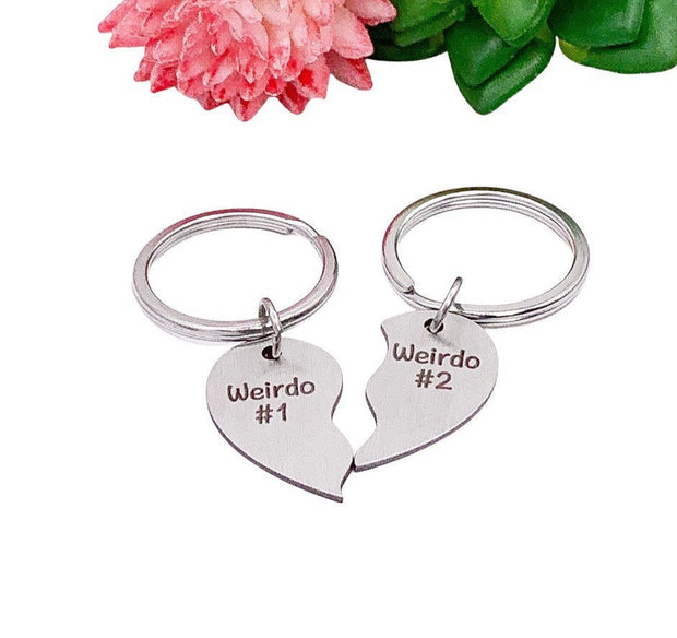 Weirdo Keychains, Split Hearts Keychains for 2, Matching Couple Set, Half Heart Keyrings, Funny Friendship Gift, Tweens BFF Gift