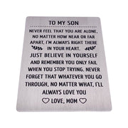 To My Son Wallet Card, Gift from Mom, Stainless Steel, Graduation Gift, Gift for Son, Birthday Gift, Love Mom, Loving Son Gift, Gift for Him