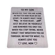 To My Son Wallet Card, Gift from Mom, Stainless Steel, Graduation Gift, Gift for Son, Birthday Gift, Love Mom, Loving Son Gift, Gift for Him