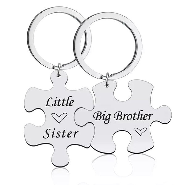 Brother Sister Matching Keychains, Jigsaw Puzzle Interlocking Keychain Set for 2, Little Sister Gift, Big Brother Keychain, Family Keyrings