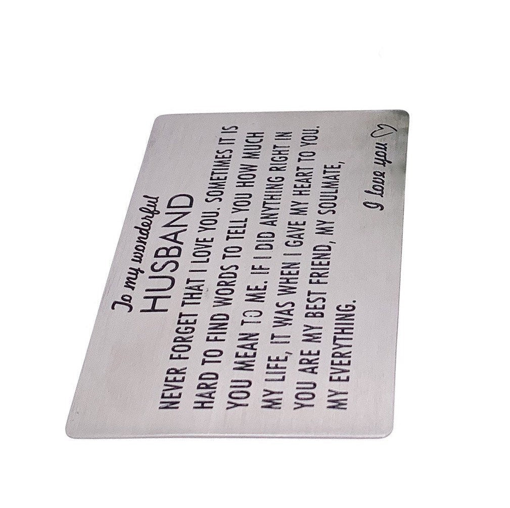 Carte « À mon merveilleux mari », carte romantique à glisser dans son portefeuille, cadeau pour mari, acier inoxydable, cadeau de sa femme, cadeau sentimental, anniversaire de mariage (homme)