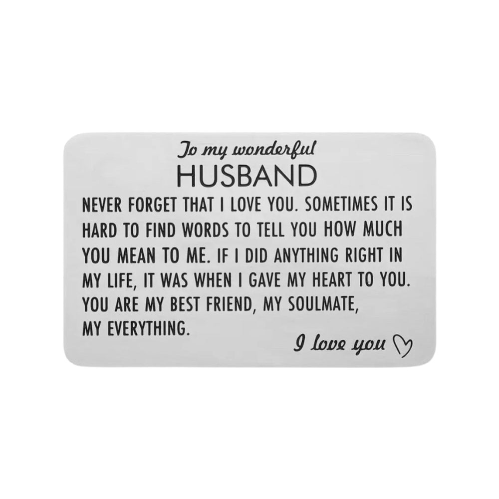 To My Wonderful Husband Card, Romantic Wallet Card, Gift for Husband, Stainless Steel, Gift from Wife, Sentimental Gift, Men Anniversary