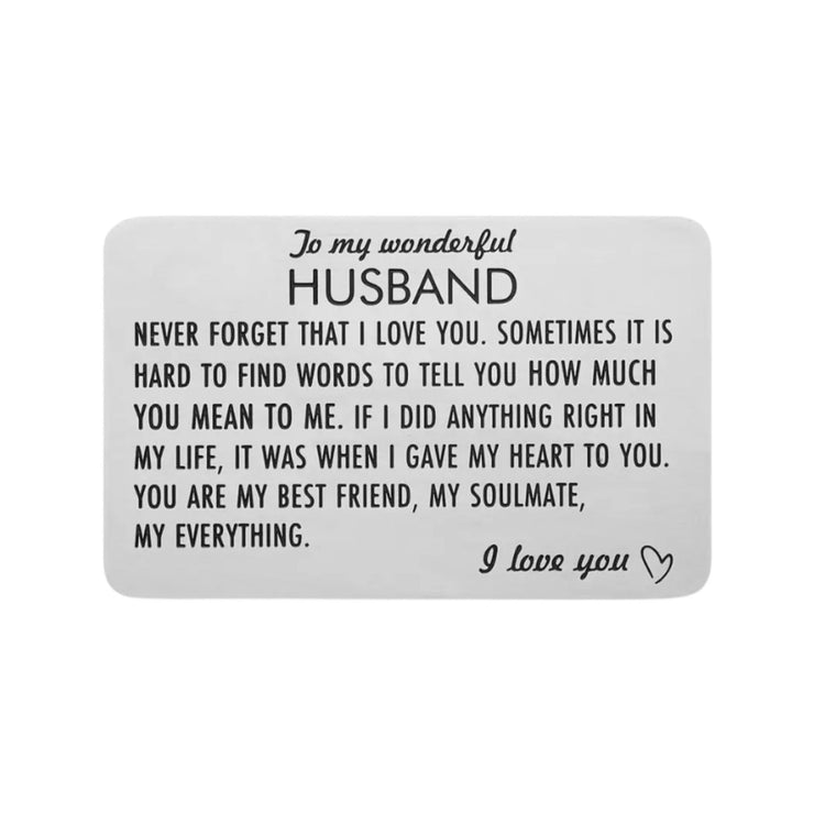 To My Wonderful Husband Card, Romantic Wallet Card, Gift for Husband, Stainless Steel, Gift from Wife, Sentimental Gift, Men Anniversary