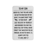 To My Son Wallet Card, Gift from Mom, Stainless Steel, Graduation Gift, Gift for Son, Birthday Gift, Love Mom, Loving Son Gift, Gift for Him