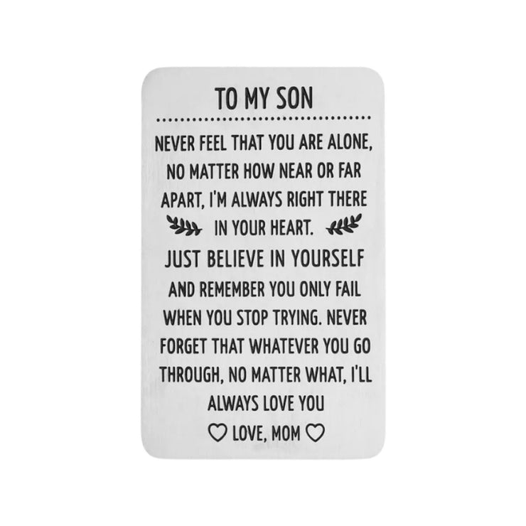 To My Son Wallet Card, Gift from Mom, Stainless Steel, Graduation Gift, Gift for Son, Birthday Gift, Love Mom, Loving Son Gift, Gift for Him