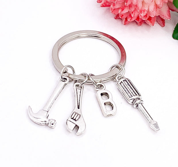 Handyman Keychain, Tools Keyring, Hammer Keychain, Screwdriver Charm, Dad Keychain, Fathers Day Gift, Dad Gift from Kids, Gift for Him