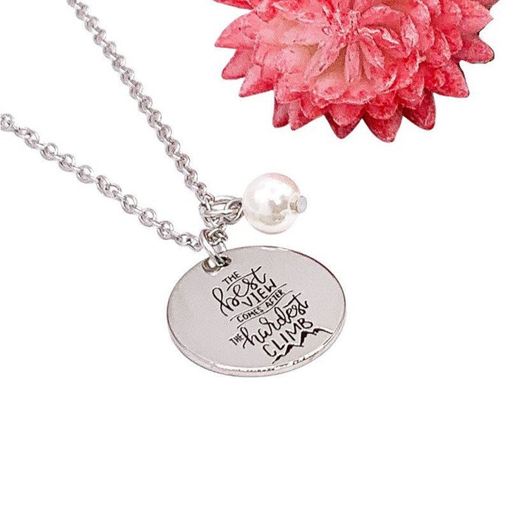 Collier de motivation, citation « La plus belle vue vient après », cadeau de force, bijou inspirant, collier réconfortant, cadeau d'encouragement