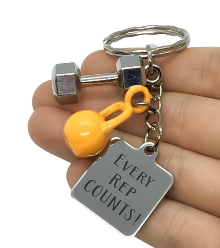 Every Rep Counts, Kettlebell Keychain, Fitness Exercise Gift, Weightloss Gift, Personal Trainer Key Ring, Gym Accessory, Bodybuilding Charm