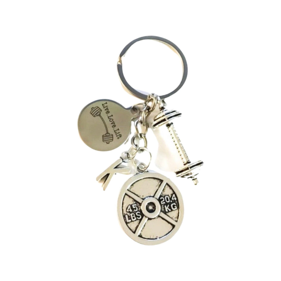 Porte-clés fitness personnalisé, « Vivre, aimer, soulever », motivation, porte-clés haltérophilie, initiale, cadeaux CrossFit, cadeaux pour coach sportif
