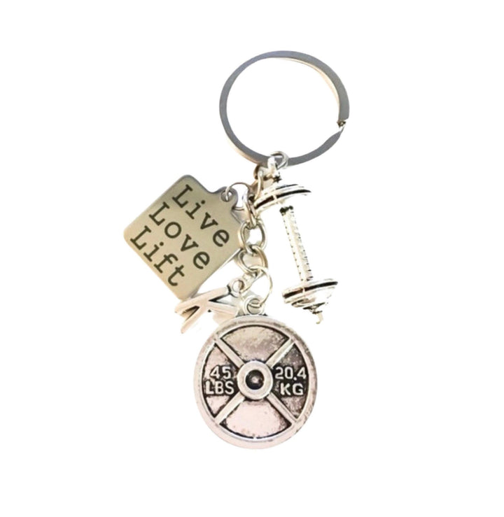 Porte-clés fitness personnalisé, « Vivre, aimer, soulever », motivation, porte-clés haltérophilie, initiale, cadeaux CrossFit, cadeaux pour coach sportif