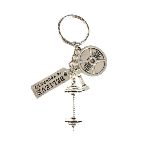 Believe in Yourself, Dumbbell Charm, Fitness Keychain, Workout, Gym Bag Accessories, Barbell Charm, Fitness Lover Gifts for Women