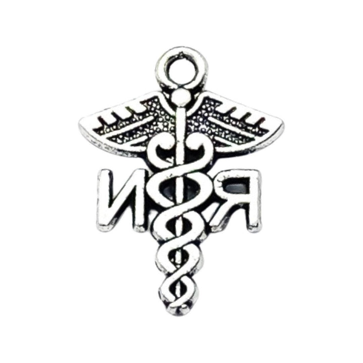 1 RN Caduceus Charm Silver, Individual Charms, Registered Nurse Charm, Medical Symbol Charm, Nursing Charms, Biology Charms, Medical Charms