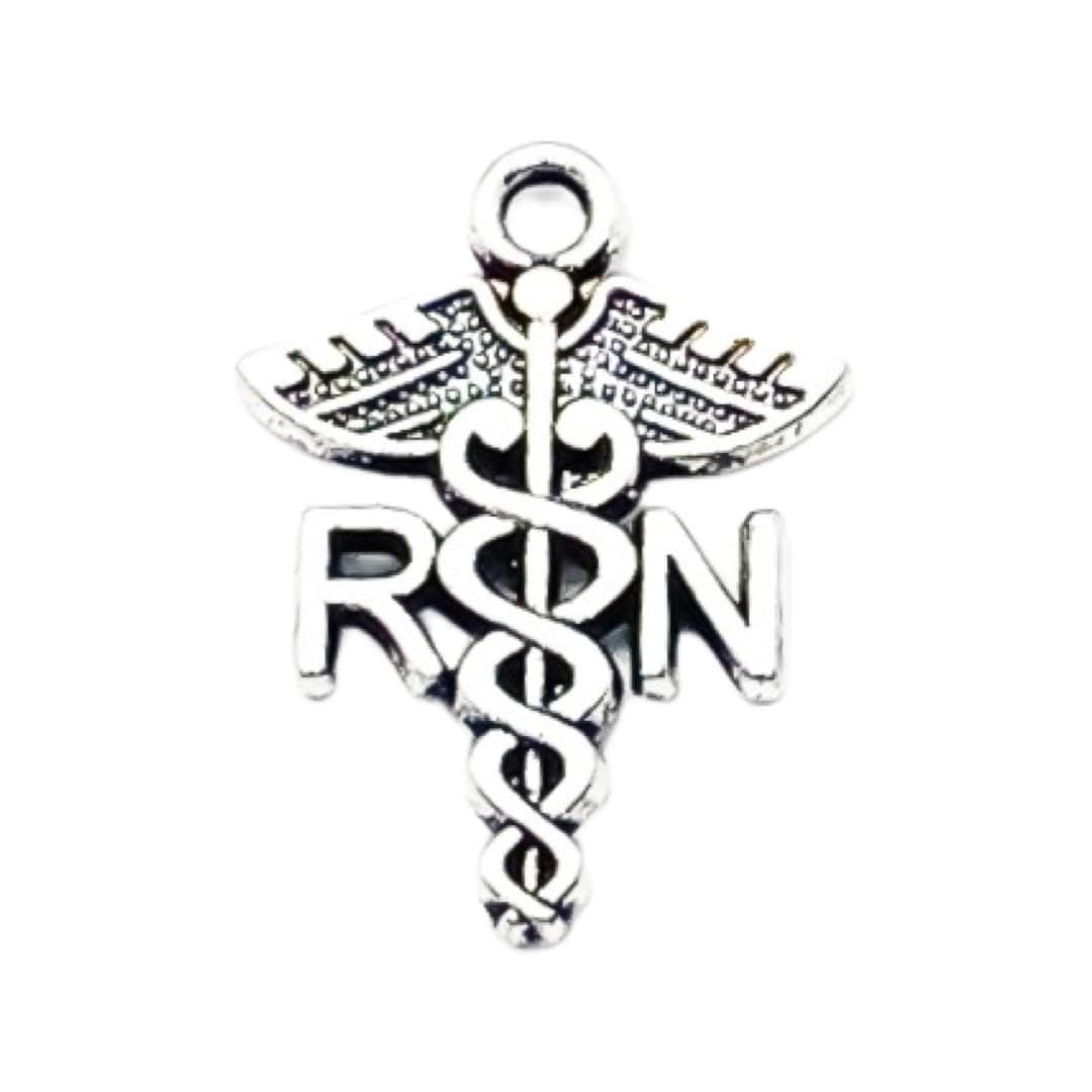 1 RN Caduceus Charm Silver, Individual Charms, Registered Nurse Charm, Medical Symbol Charm, Nursing Charms, Biology Charms, Medical Charms