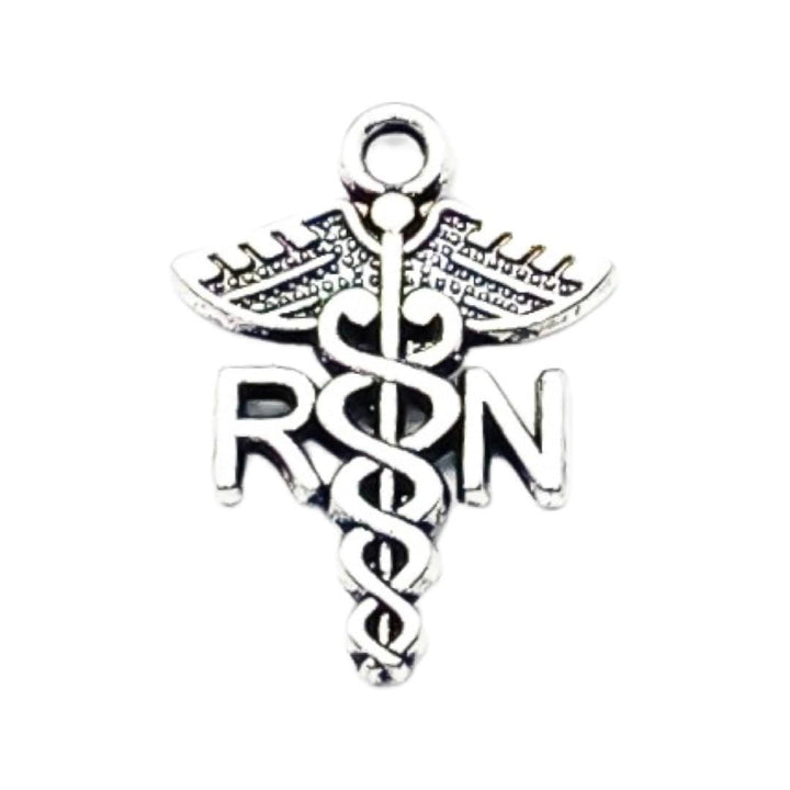 1 RN Caduceus Charm Silver, Individual Charms, Registered Nurse Charm, Medical Symbol Charm, Nursing Charms, Biology Charms, Medical Charms