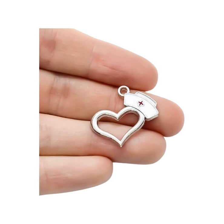 1 Heart Charm with Nursing Cap, Individual Charms, Medical Charms, Nursing Charm, Nurse Hat Charms, Nursing Student Charms, Jewelry Findings