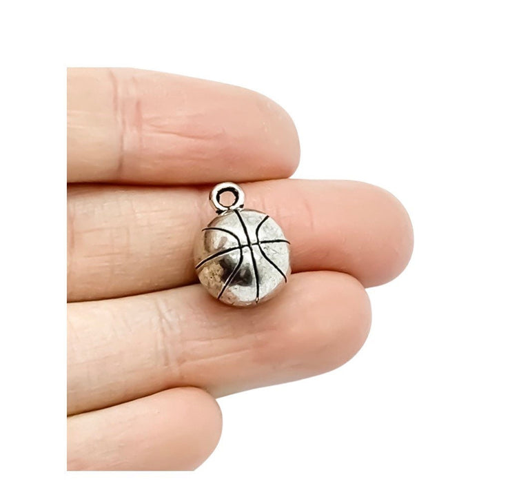 1 Tiny Basketball Charm Silver, Sporty Charms, Basketball Player Charm, Individual Charm, Sphere Ball Charm, Sport Charms, Team Coach Gift