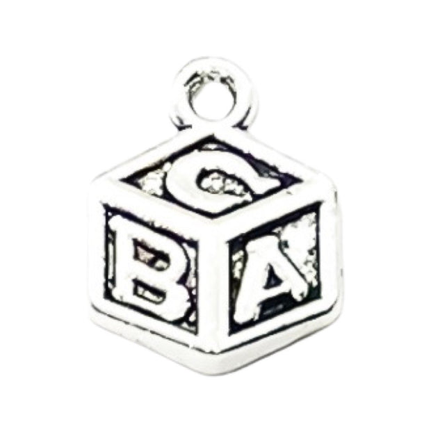 1 Baby Block Charm Silver, Tiny Toy Block Charm, Individual Charms, New Baby Charms, Mommy Charms, Mom Charms, DIY Craft, Cute Charms