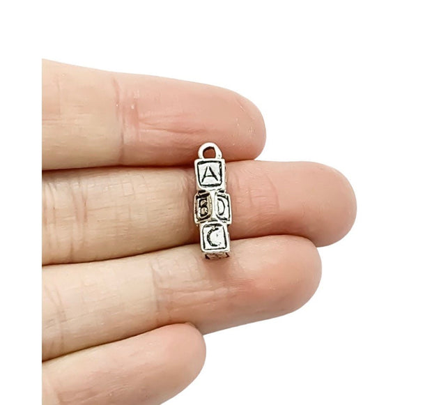 1 Baby Blocks Charm Silver, Tiny Toy Block Pile Charm, Individual Charms, New Baby Charms, Mommy Charms, Mom Charms, DIY Craft, Cute Charms