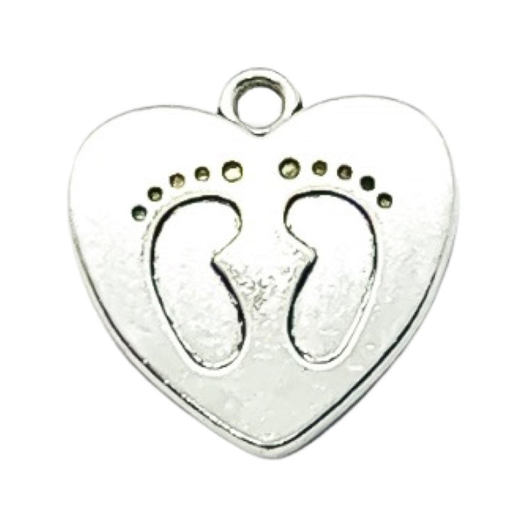 1 Heart Shaped Footprints Charm Silver, Individual Charms, Baby Charms, Mommy Charms, Mother Charms, DIY Craft, Cute Charms, Baby Pendant