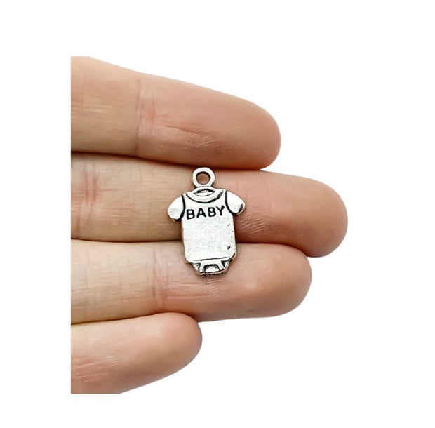 1 Baby Clothes Charm Silver, Tiny Baby Bodysuit Charm, Individual Charms, New Baby Charms, Mommy Charms, Mom Charms, DIY Craft, Cute Charms