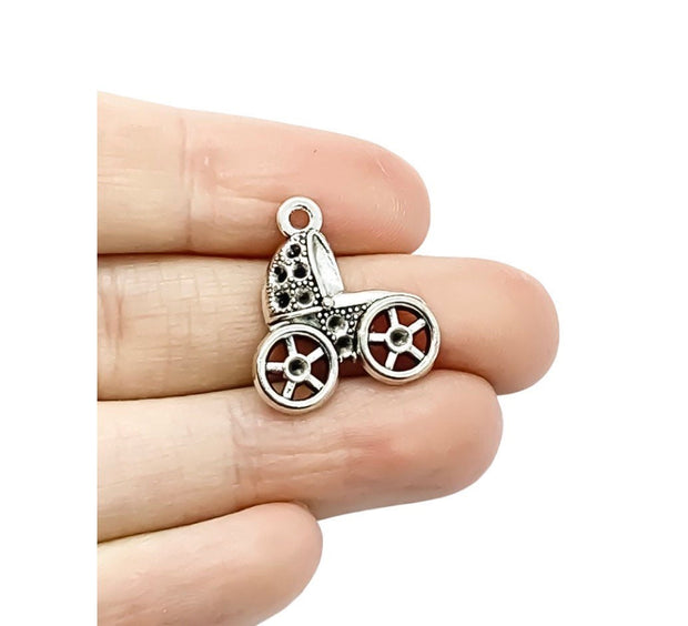 1 Baby Carriage Charm Silver, Individual Charms, Baby Charms, Mommy Charms, Mother Charms, DIY Craft, Cute Charms, Baby Stroller Pendant