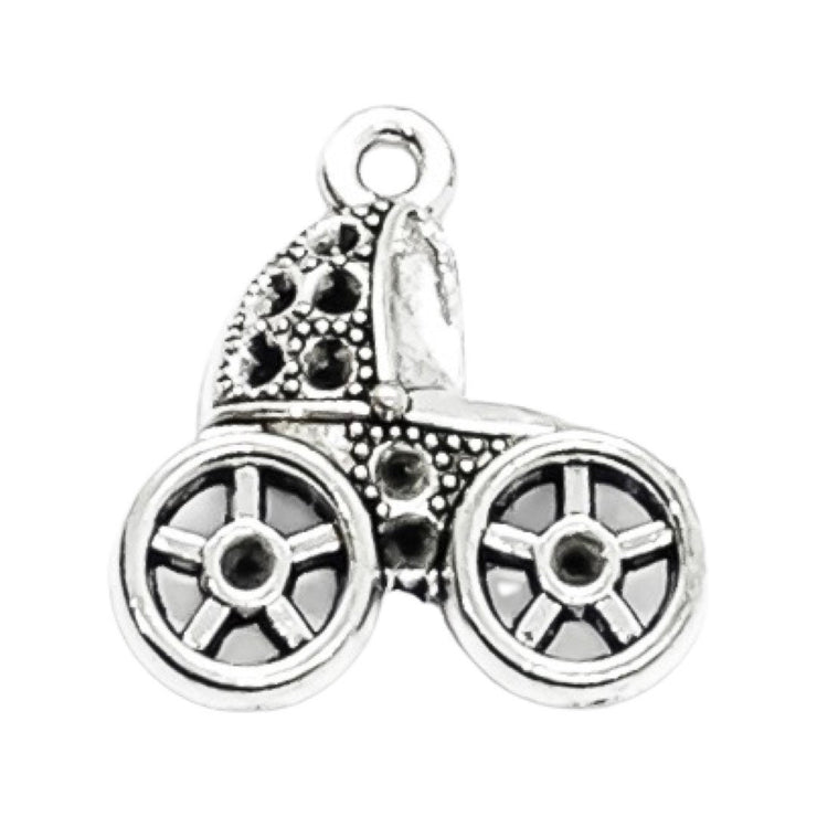 1 Baby Carriage Charm Silver, Individual Charms, Baby Charms, Mommy Charms, Mother Charms, DIY Craft, Cute Charms, Baby Stroller Pendant