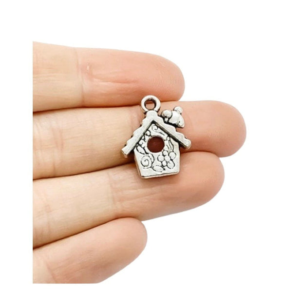 1 Tiny Bird House Charm, Gardening Charms, Gift for Gardener, Garden Charms, Birdie Charm, Chickadee Charm, Backyard Charms, Animal Charms