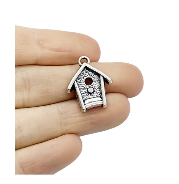 1 Tiny Bird House Charm, Gardening Charms, Gift for Gardener, Garden Charms, Birdie Charm, Chickadee Charm, Backyard Charms, Animal Charms