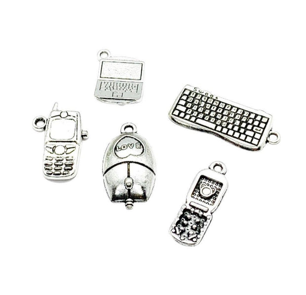 1 Mini Mouse Charm, Tiny Computer Mouse Charm, Nerd Charms, Technology Charms, Computer Charms, Jewelry Findings, DIY Jewelry