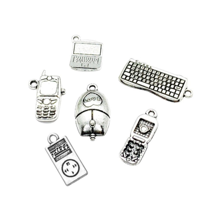 Lot de breloques technologiques ultimes, grand assortiment, en vrac, breloques pour femmes, breloques ordinateur, mini-ordinateur portable, mini-téléphone portable, apprêts pour bijoux