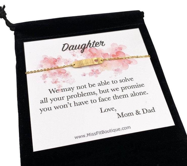 Daughter Bracelet, Love Mom & Dad, Heart Bracelet, Gift from Father, Gift from Mom, Gift from Mom and Dad, Wedding Gift, Daughter Birthday