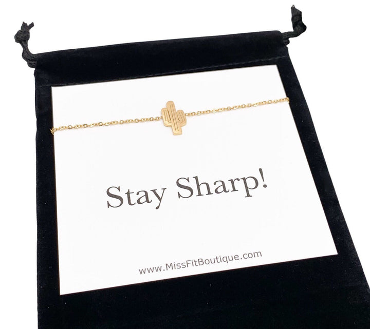 Carte « Stay Sharp », Bracelet cactus, Bracelet chaîne succulente, Bracelet délicat, Bracelet d'amitié, Bijou symbolique, Bracelet minimaliste