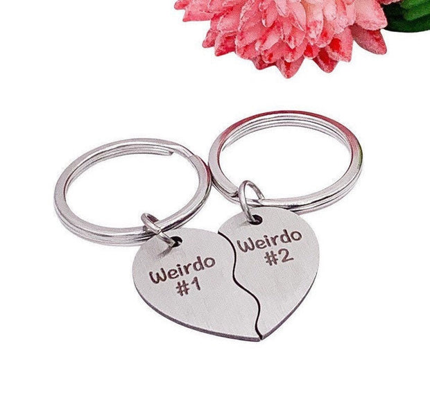 Weirdo Keychains, Split Hearts Keychains for 2, Matching Couple Set, Half Heart Keyrings, Funny Friendship Gift, Tweens BFF Gift