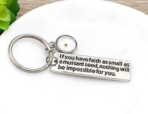 Porte-clés « Foi comme une graine de moutarde », Porte-clés « Croire », Cadeau religieux, Cadeau de foi, Cadeau pour marraine, Cadeau de première communion, Cadeau de confirmation