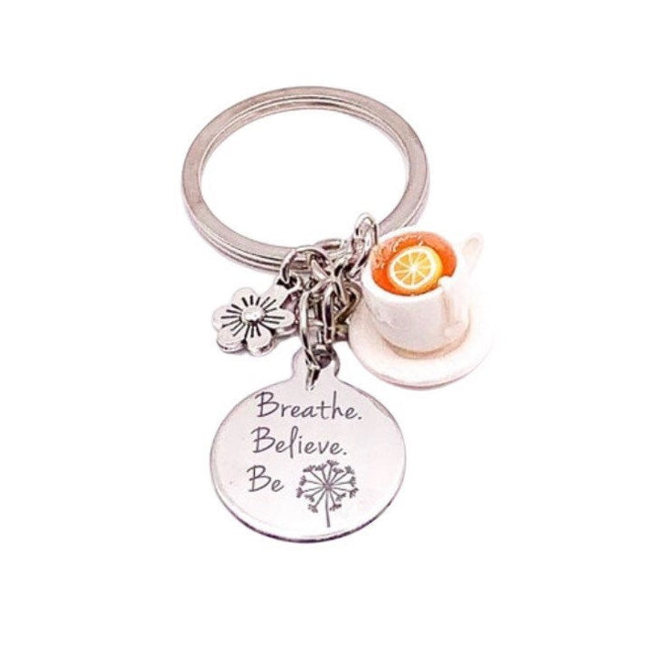 Tea Cup Keychain, Breathe Believe Be Quote, Tea Lover Gift, Cute Gift For Her, Tea Addict, Unique Keychain, Foodie Gift, Cute Gift for Mom