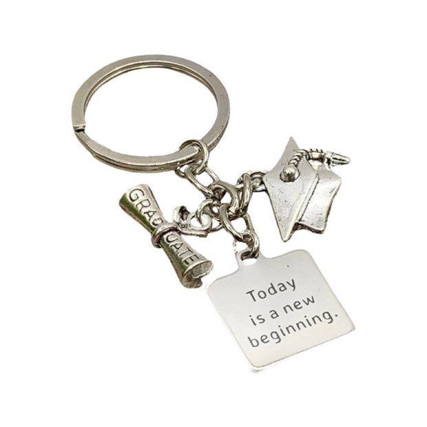 Graduation Keychain, Today is a New Beginning Quote, 2023 Grad Gift for Her, College Graduate Gift, Gift for Son