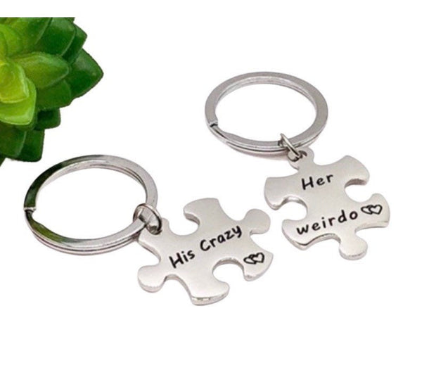 His Crazy, Her Weirdo, Matching Keychains, Jigsaw Puzzle Interlocking Keychain Set for 2, Couples Gift, Friendship Keychain, Anniversary