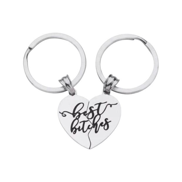 Best Bitches, Split Hearts Necklace & Keychain, Matching Friendship Set for 2, Half Heart Pendants, Best Friends Gift, Tweens BFF Gift