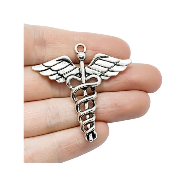 1 Caduceus Charm Silver, Individual Charms, Medical Symbol Charm, Anatomy Charms, Biology Charms, Medical Charm, Doctor Charms, Findings