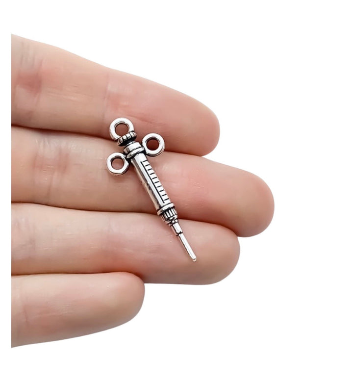 1 Syringe Charm, Individual Charms, Medical Charms, Nursing Charm, Doctor Charms, Injection Charm, Needle, Shot Charm, Jewelry Findings