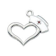 1 Heart Charm with Nursing Cap, Individual Charms, Medical Charms, Nursing Charm, Nurse Hat Charms, Nursing Student Charms, Jewelry Findings