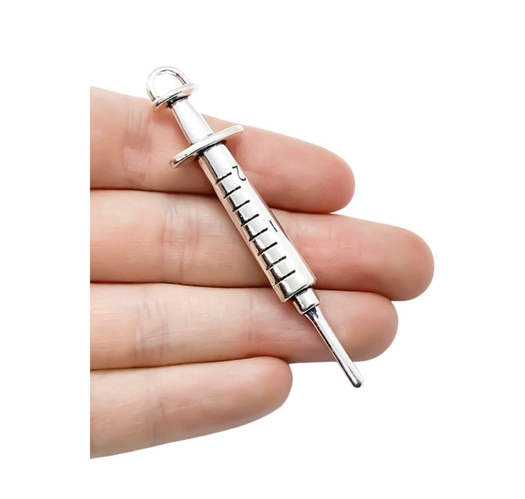 1 Large Syringe Charm, Individual Charms, Medical Charms, Nursing Charm, Doctor Charms, Injection Charm, Findings, Jewelry Making