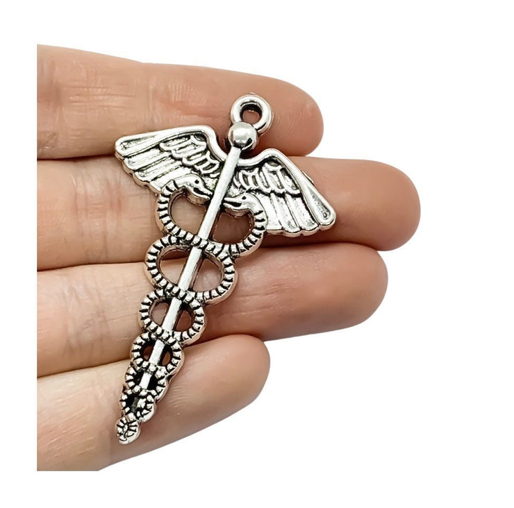 1 Caduceus Charm Silver, Individual Charms, Medical Symbol Charm, Anatomy Charms, Biology Charms, Medical Charm, Doctor Charms, Findings