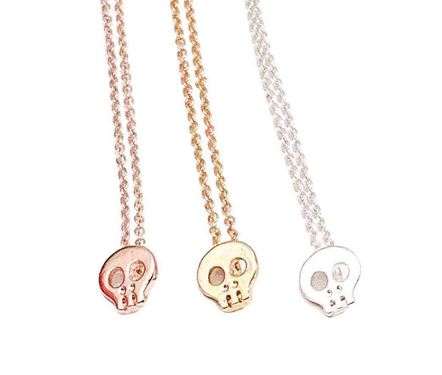 Skull Necklace Women, Rose Gold Skull Necklace, Badass Necklace, Skeleton Pendant, Dainty Jewelry for Her, Halloween Necklace Gift