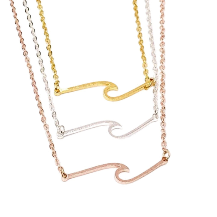 Collier vague simple, pendentif vague en or rose, collier effet vague, bijou minimaliste pour femme, collier surfeuse, bijou de plage, collier bohème