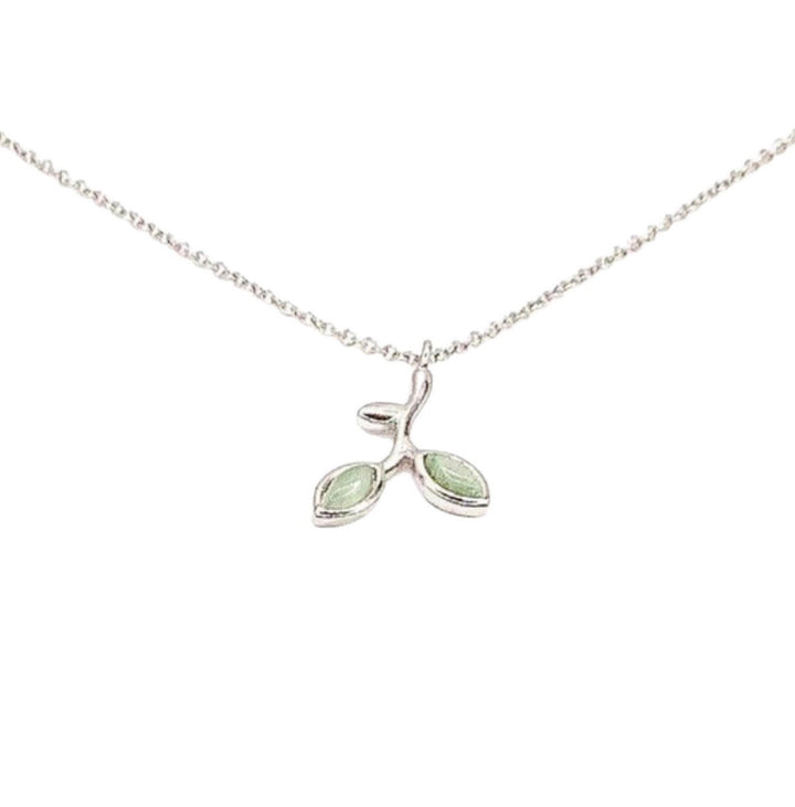 Collier Branche de Feuille Verte, Bijou en Argent Sterling, Collier Délicat, Cadeau pour Jardinier, Collier Feuilles, Pendentif Feuille en Émail Vert