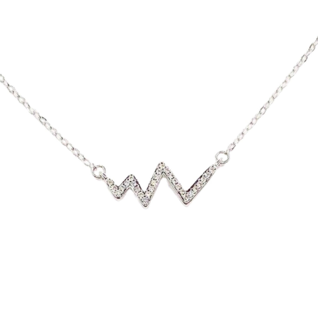 Collier Cœur Battant en Argent Sterling, Bijou en Zirconium Cubique, Collier Délicat en Zirconium Cubique, Pendentif Zigzag Cloué, Collier Maman, Cadeau pour Fille