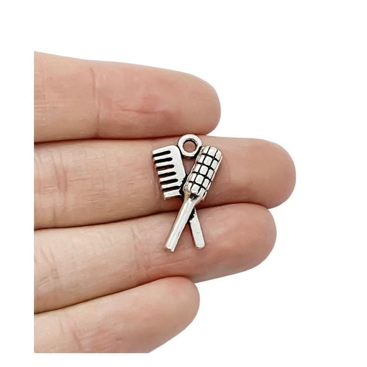 1 Hair Comb and Brush Charm, Salon Charms, Individual Charm, Hair Stylist Gift, Girlie Charm, Teen Girl Charm, Gift for Hair Dresser